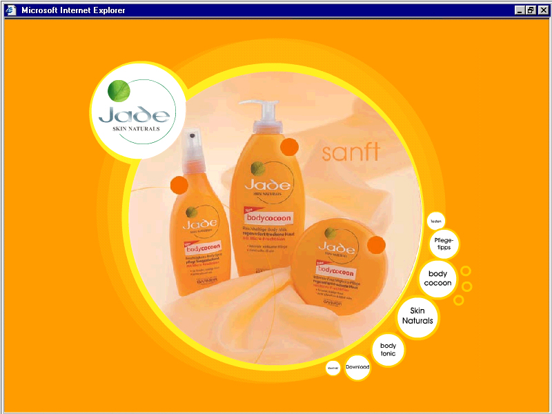 Folgeseite der Jade-Website mit Produkten