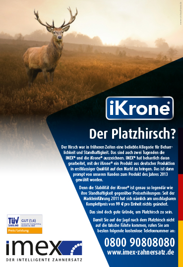 Fachanzeigenmotiv für die imex iKrone; Motiv 'Der Platzhirsch?'